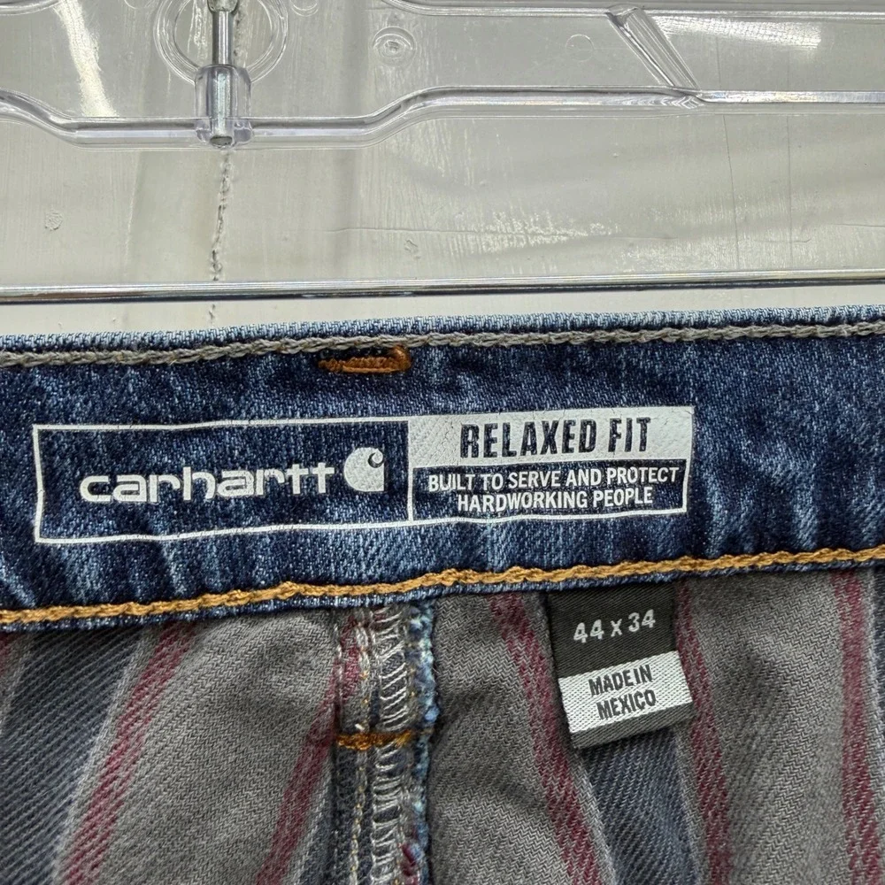 Carhartt Relaxed Fit Flannel Lined Denim Jeans Mens 44 x 34 Blue BD4942-M